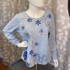 Christopher & Banks Blue Snowflake Top